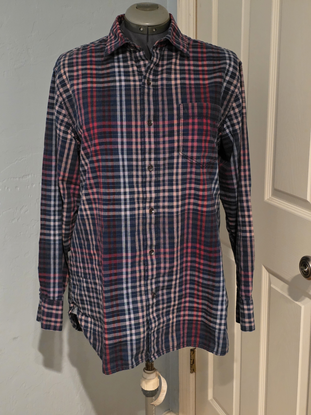 Tommy Bahama Navy, Red and White Plaid Button-Down Shirt